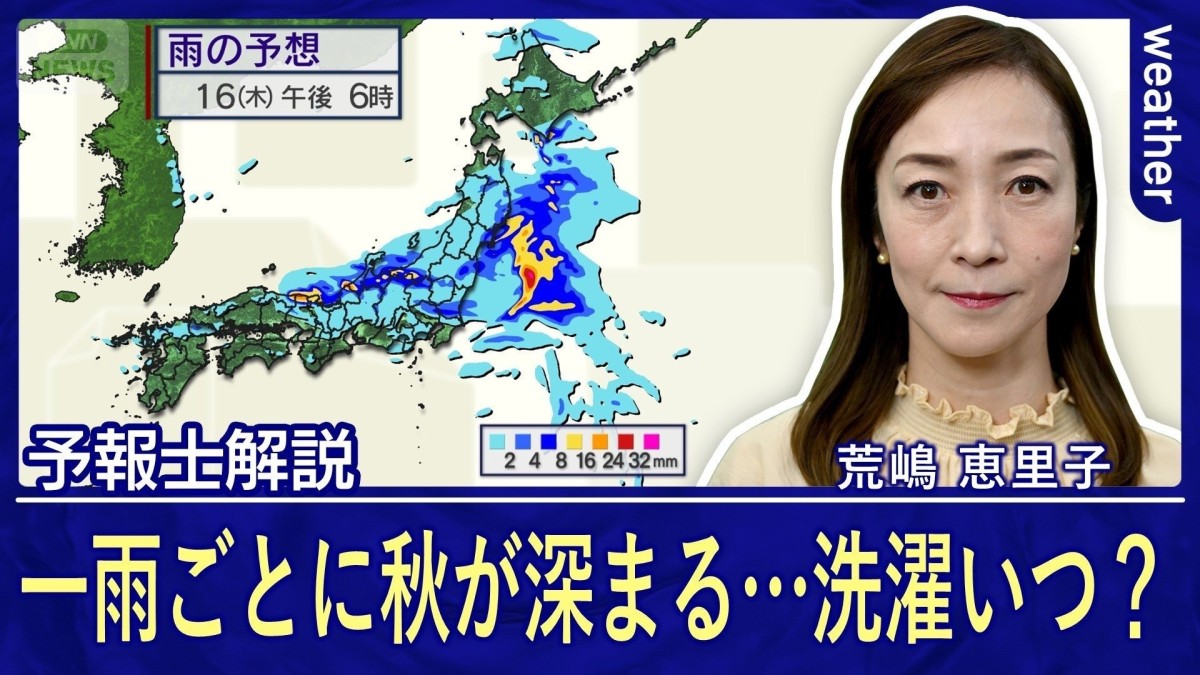 一雨ごとに秋が深まる…あすは秋晴れ＆洗濯チャンス！週末は広く荒天　来週は秋本番