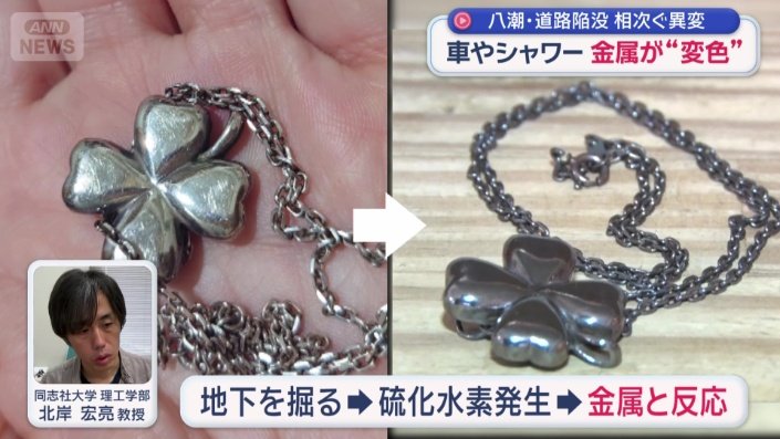 金属と反応して黒く変色するのは考えられる