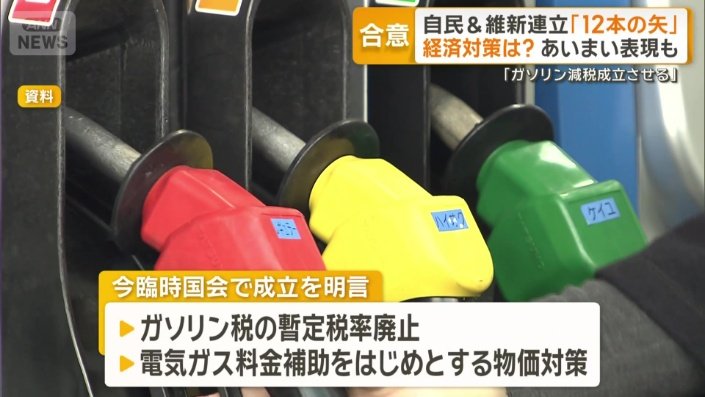 「ガソリン税の暫定税率廃止」と「電気ガス料金補助をはじめとする物価対策」の2項目だけ