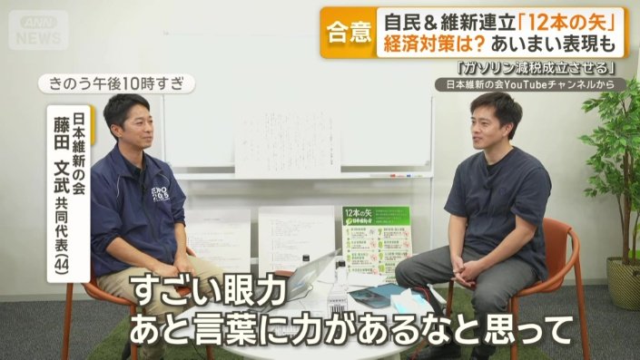 日本維新の会の吉村洋文代表（右）と藤田文武共同代表（左）