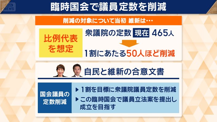 臨時国会で議員定数を削減