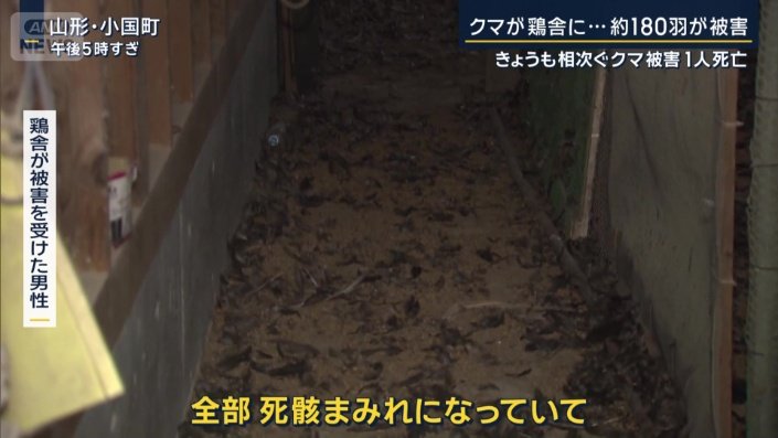 鶏舎が被害を受けた男性