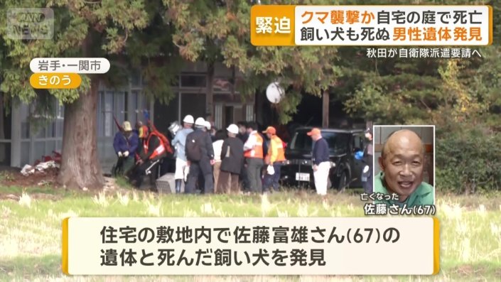 住宅の敷地内で男性遺体と死んだ飼い犬を発見