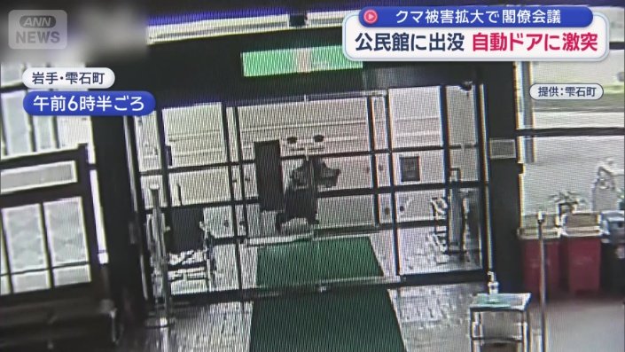 自動ドアへ激突するクマ 岩手県雫石町