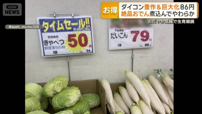 ダイコン1本86円の店も