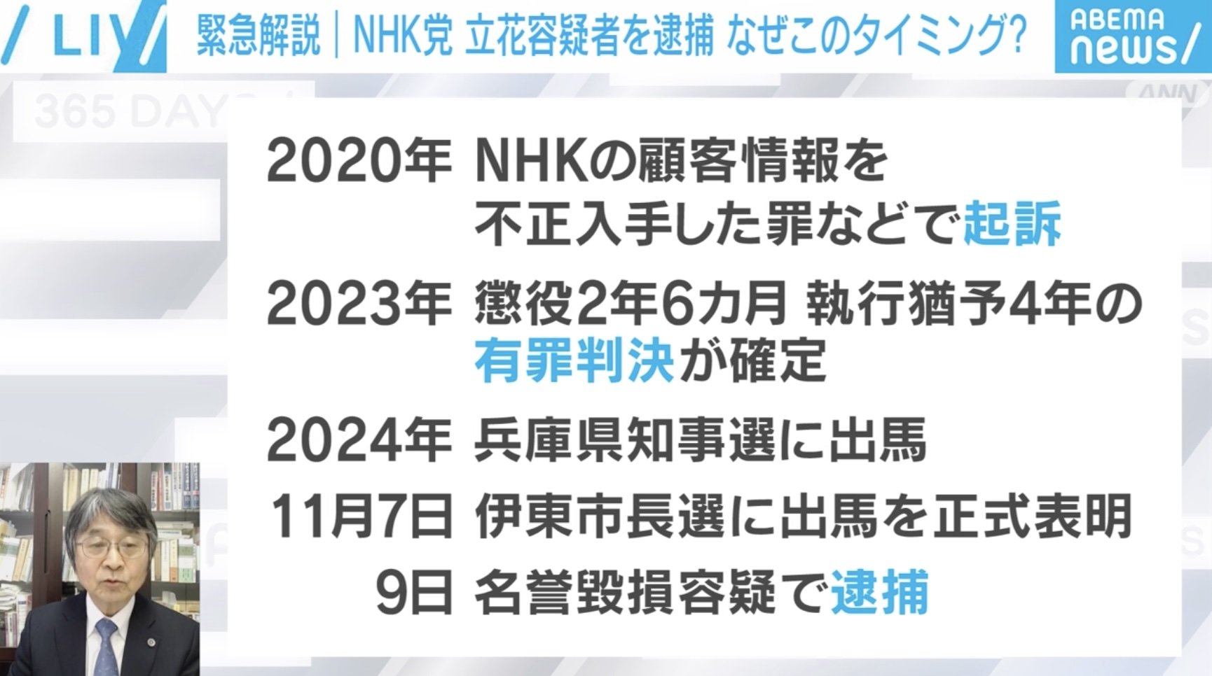 立花容疑者 直近数年間の出来事