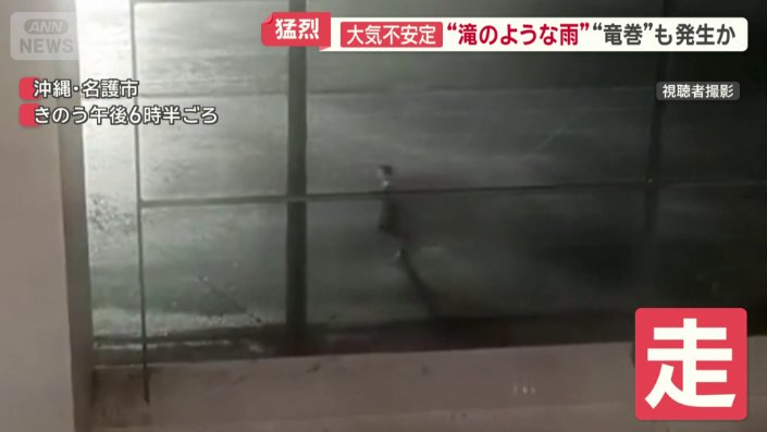 激しい雨の中、ランニングする人