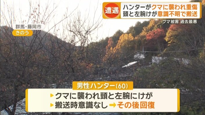 60歳の男性ハンターがクマに襲われた