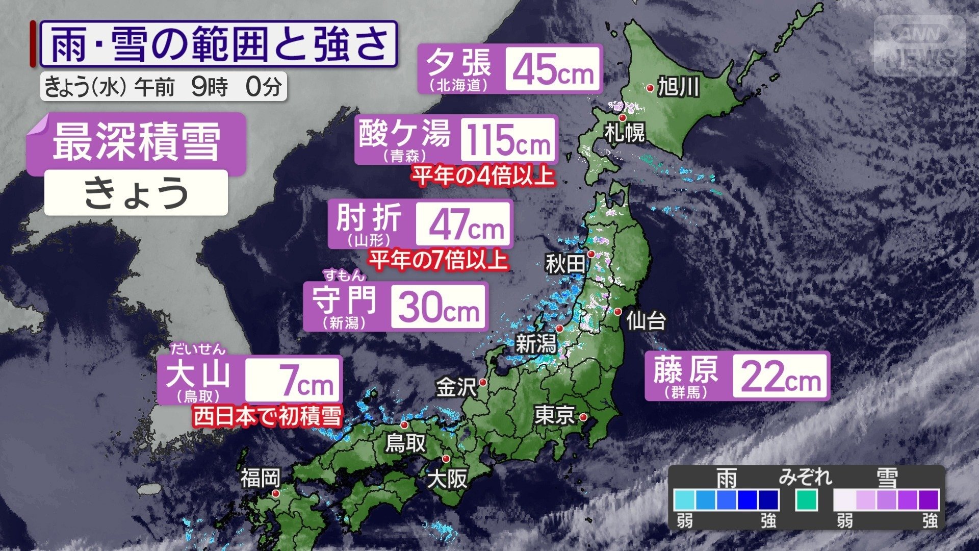 日本海側で積雪急増