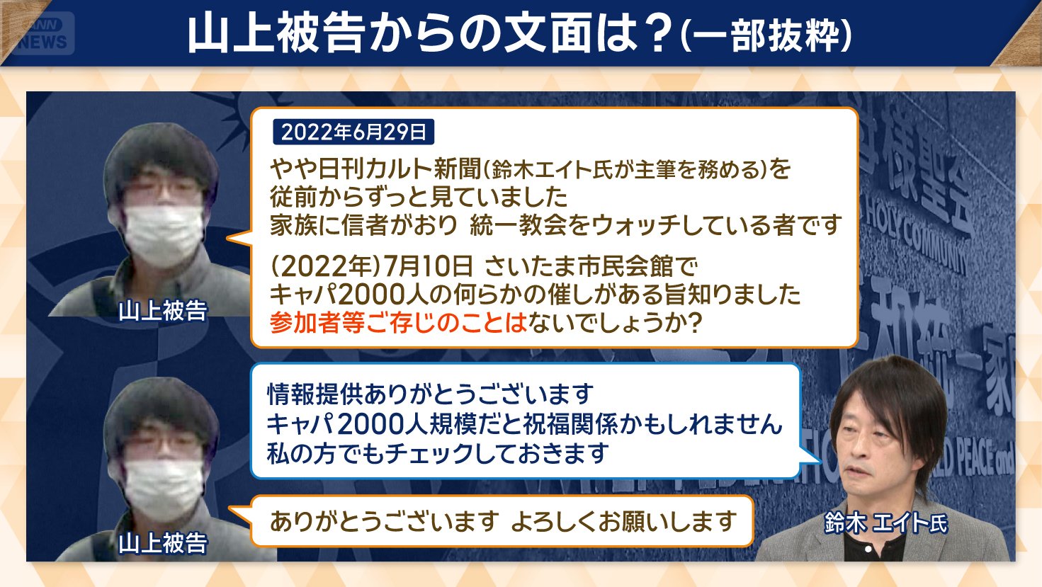 山上被告が送った文面は?