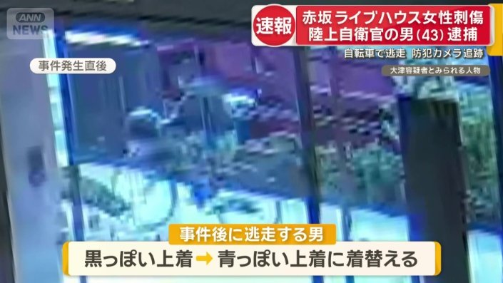 黒っぽい上着から青っぽい上着に着替える