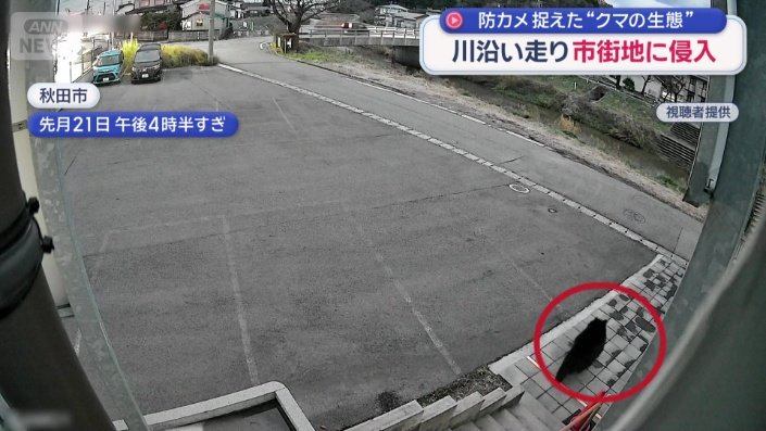 階段を降りて駐車場の脇を通り抜ける