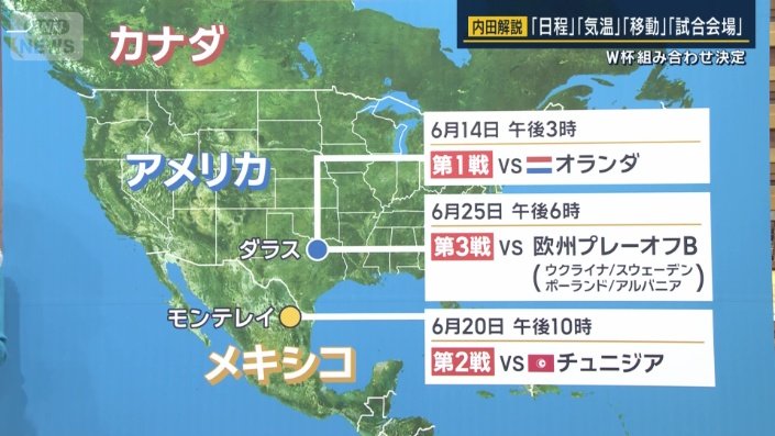 日本のグループステージ3試合の日程と場所