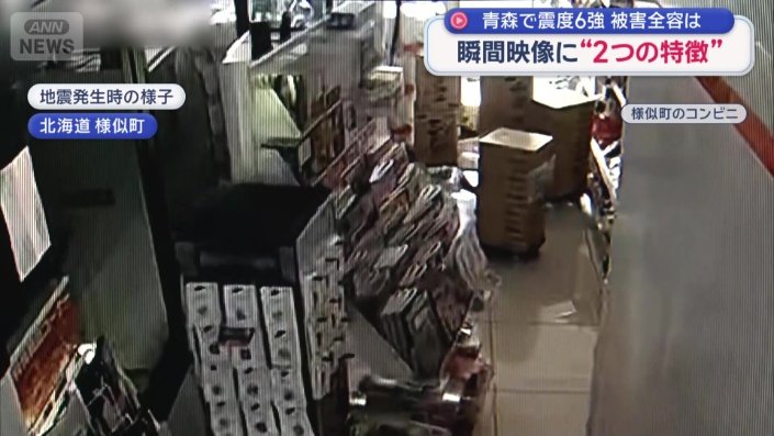 震度5弱を観測した北海道のコンビニの防犯カメラ
