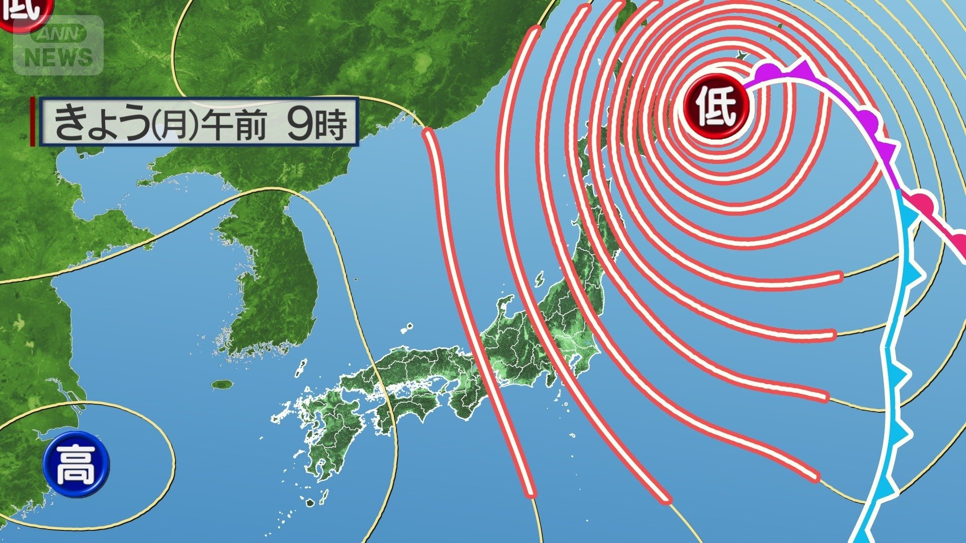 低気圧発達で暴風に警戒