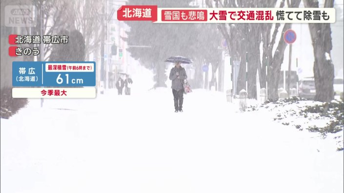 15日朝6時までで61cmの積雪を観測した帯広市