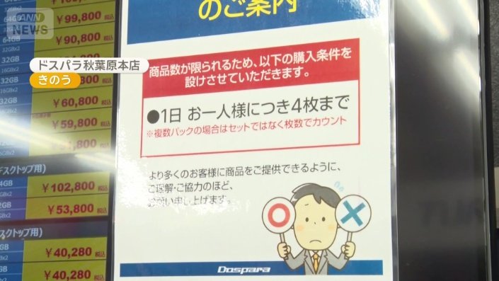 メモリー製品の購入制限の貼り紙