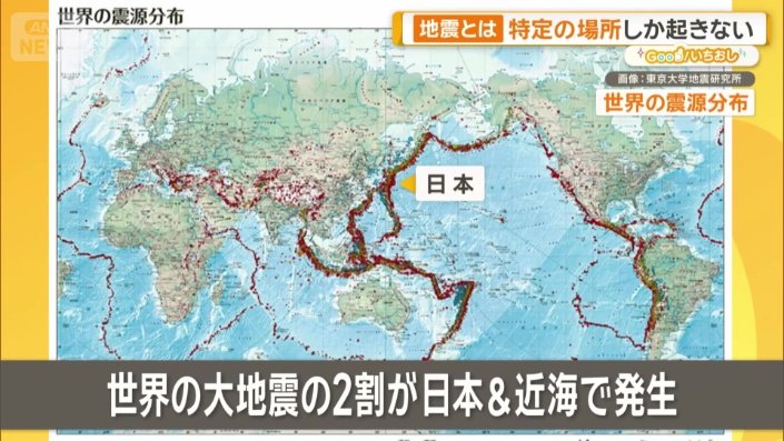 画像の赤い点が、地震の分布