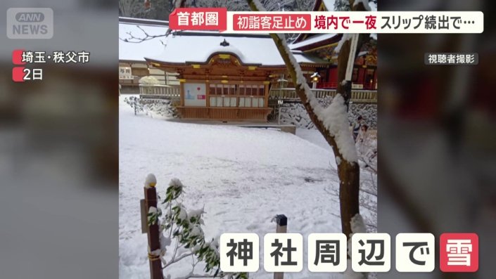 三峯神社周辺で雪が積もった