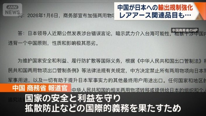 輸出規制の理由について中国側は