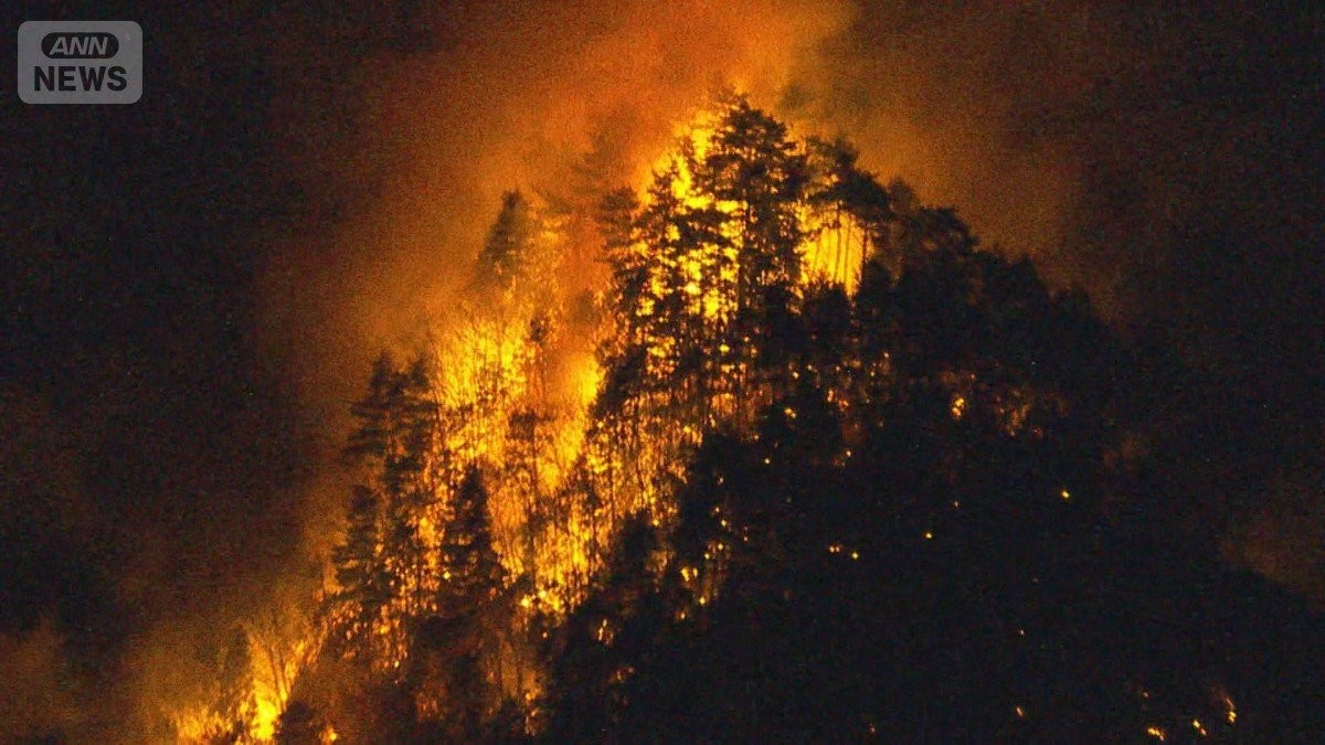 迫る炎…集落まで700m　山梨で山火事、たき火原因か　中央道SA付近　自衛隊派遣へ