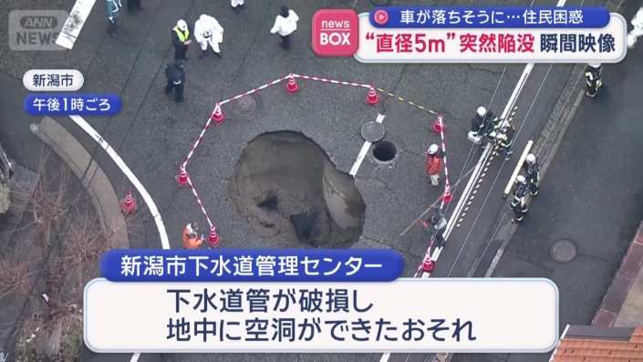 下にある下水道管が破損し地中に空洞ができた恐れ