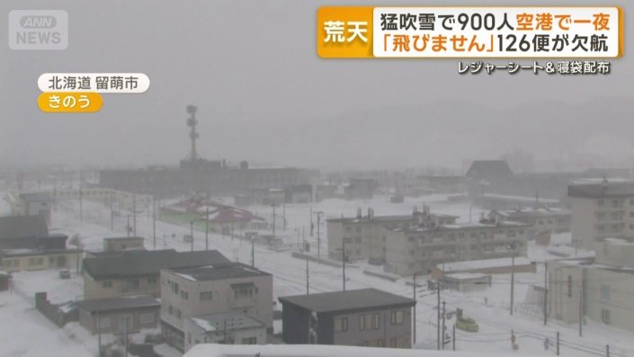 吹き荒れた雪で白く覆われた街