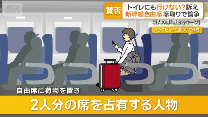 荷物を置き2人分の席を占有する人物