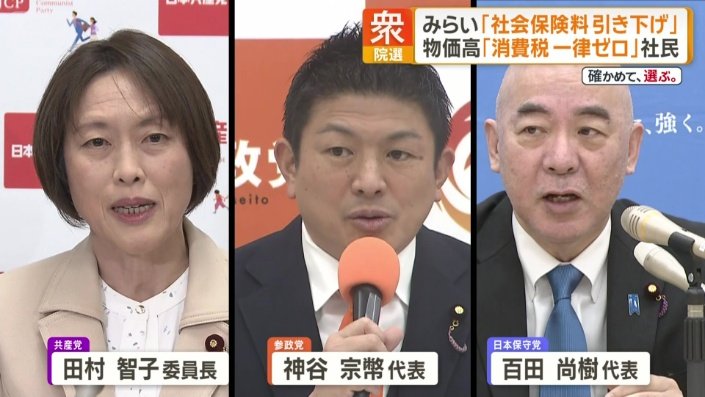 共産党の田村智子委員長 参政党の神谷宗幣代表 日本保守党の百田尚樹代表