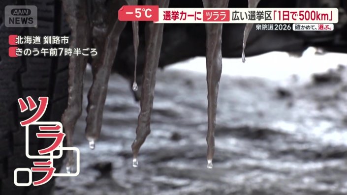 選挙カーにつららができるほどの寒さ