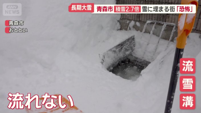 大雪の影響で詰まり、うまく流れない