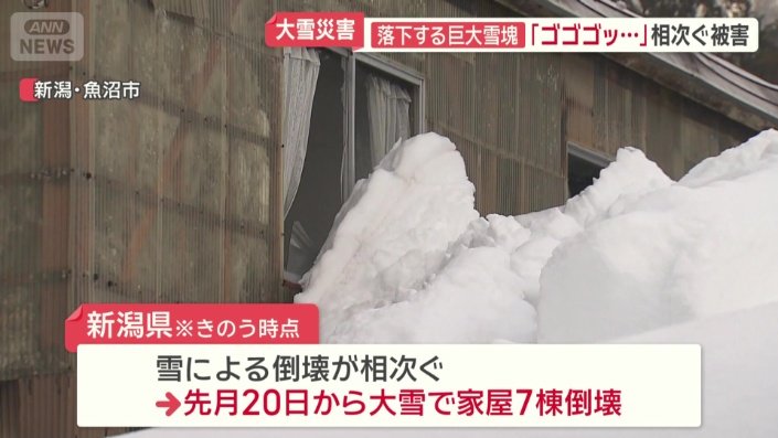 先月20日からの大雪で家屋7棟が倒壊