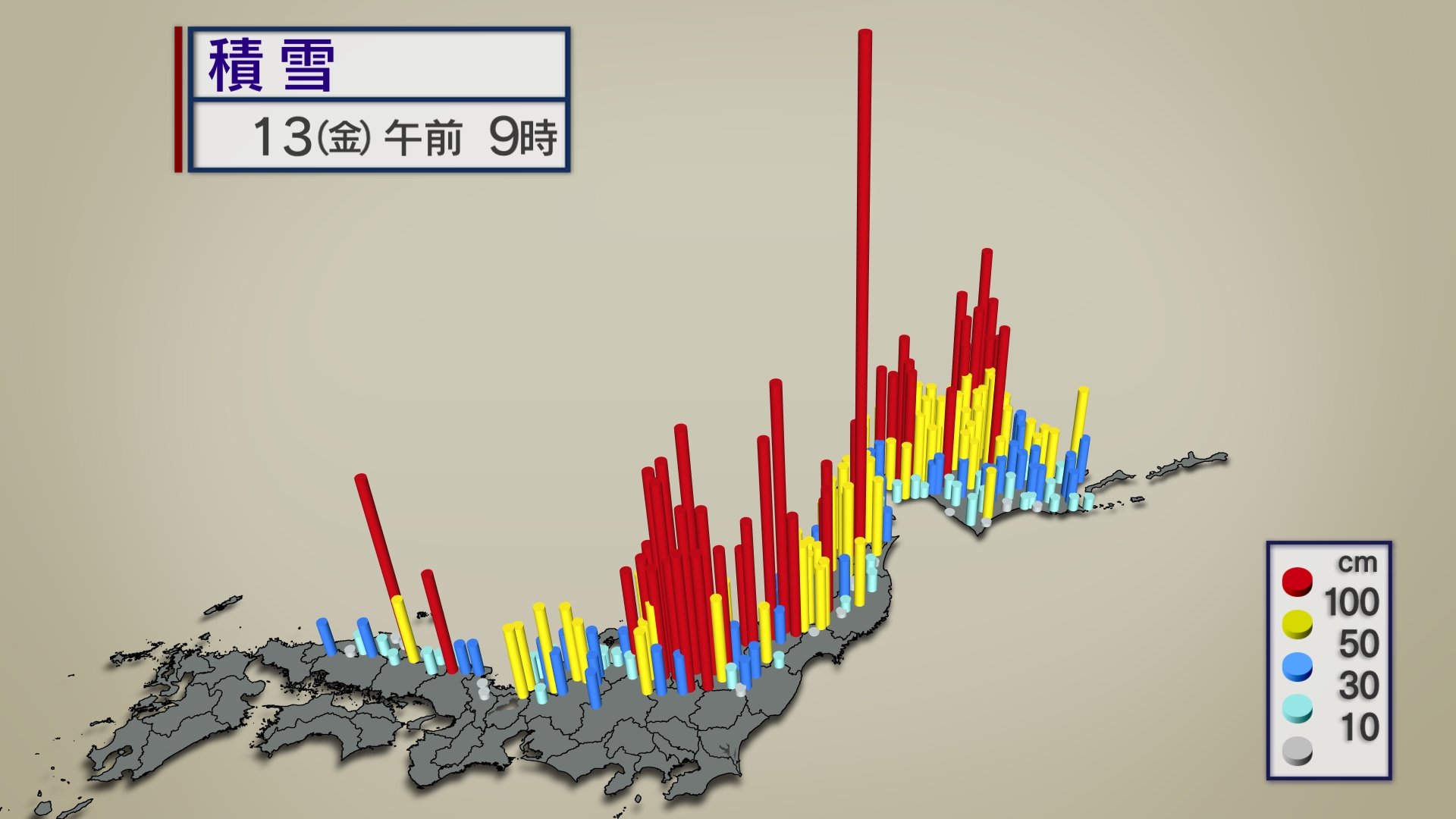 13日午前9時の積雪の様子