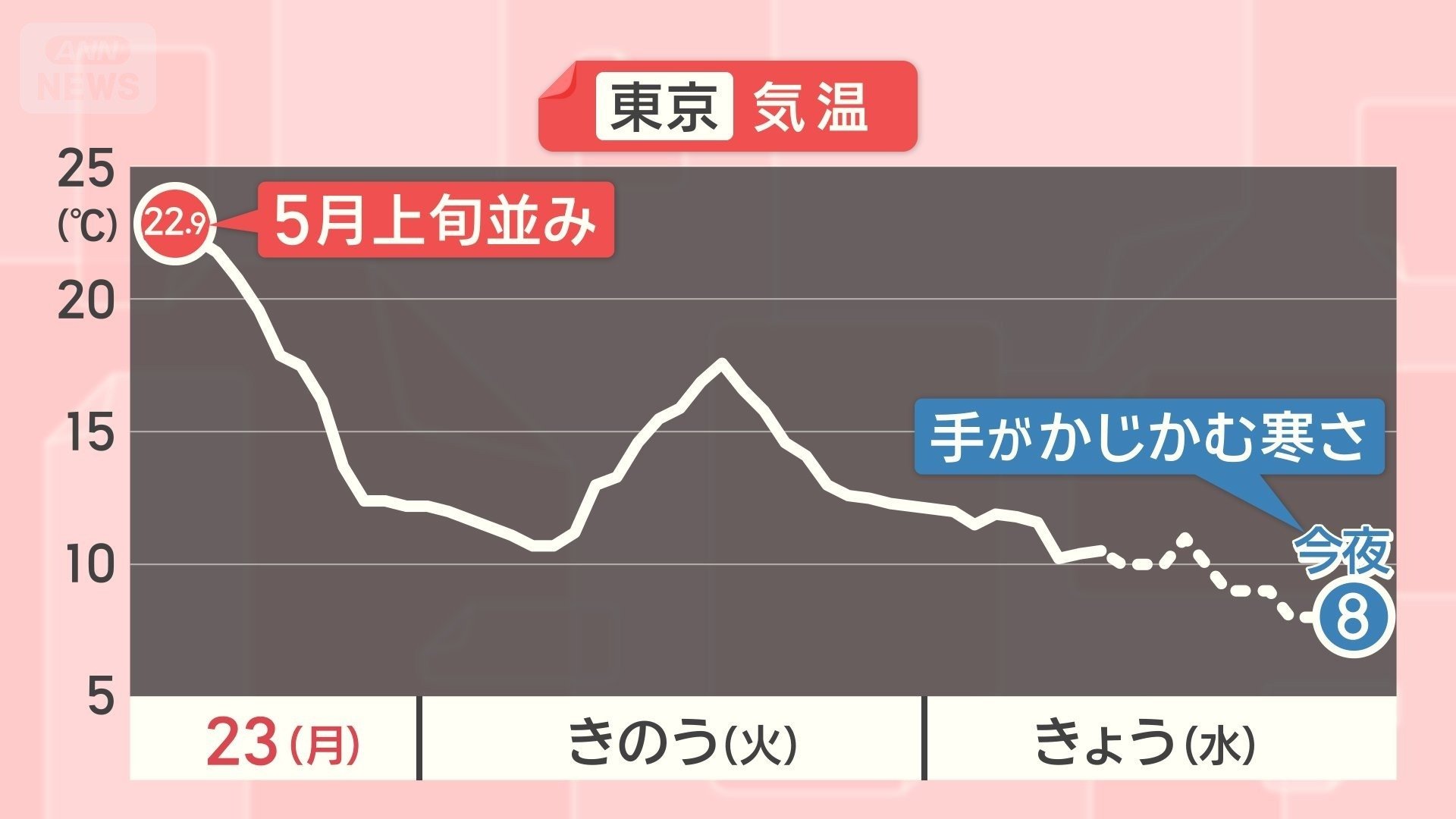 東京の気温グラフ　初夏の陽気から冬の寒さへ