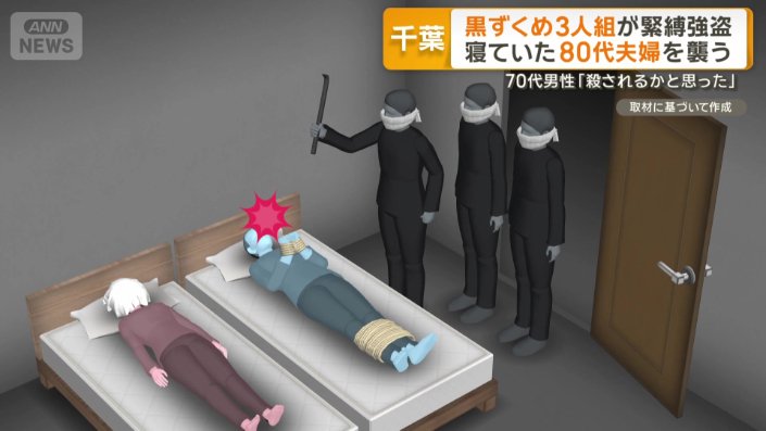 3人組が押し入り襲う