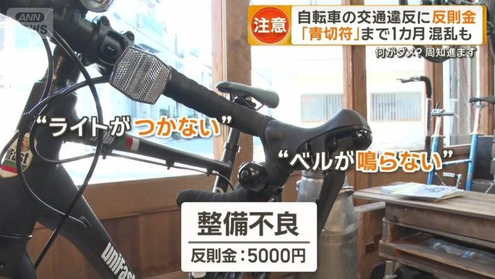 ベルが鳴らないなど整備不良は5000円の反則金