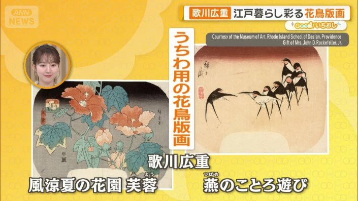 うちわにするため作られた花鳥版画