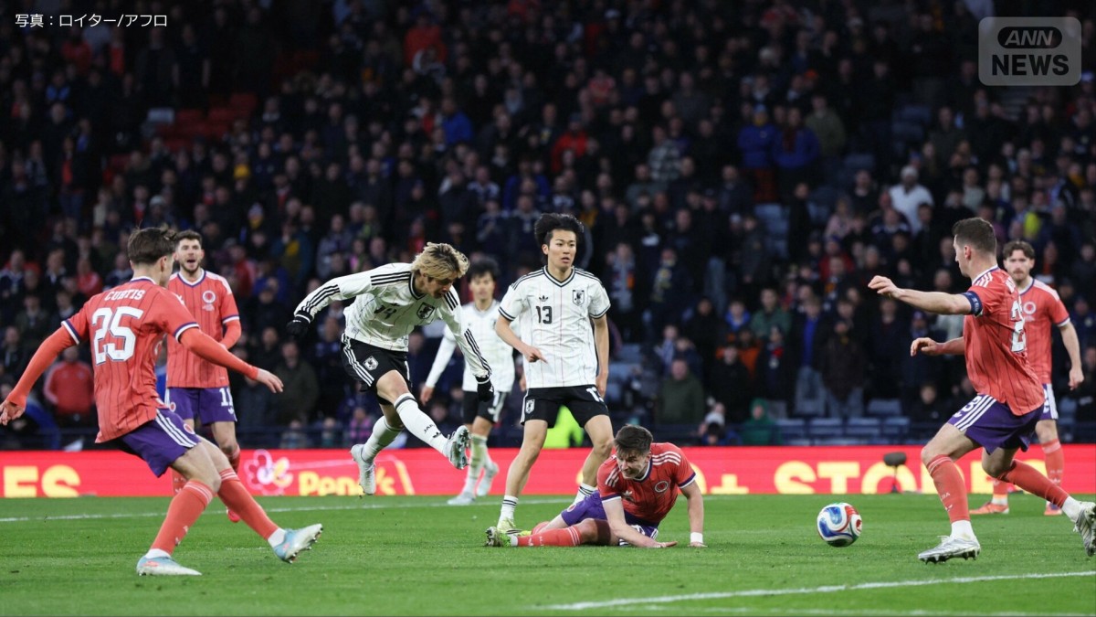 「振りが速すぎる」伊東純也の“神速ツータッチ弾”にファン驚愕！「本当に美しすぎる」6人連携でスコットランド守備を破壊