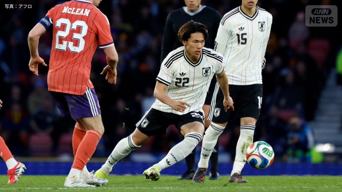 「W杯に呼んでくれ」“異色のFW”塩貝健人、日本代表デビュー戦で即アシスト！伊東純也の決勝点を生んだ“極上タッチ”にSNS沸騰「引っ張られながらよく落とした」