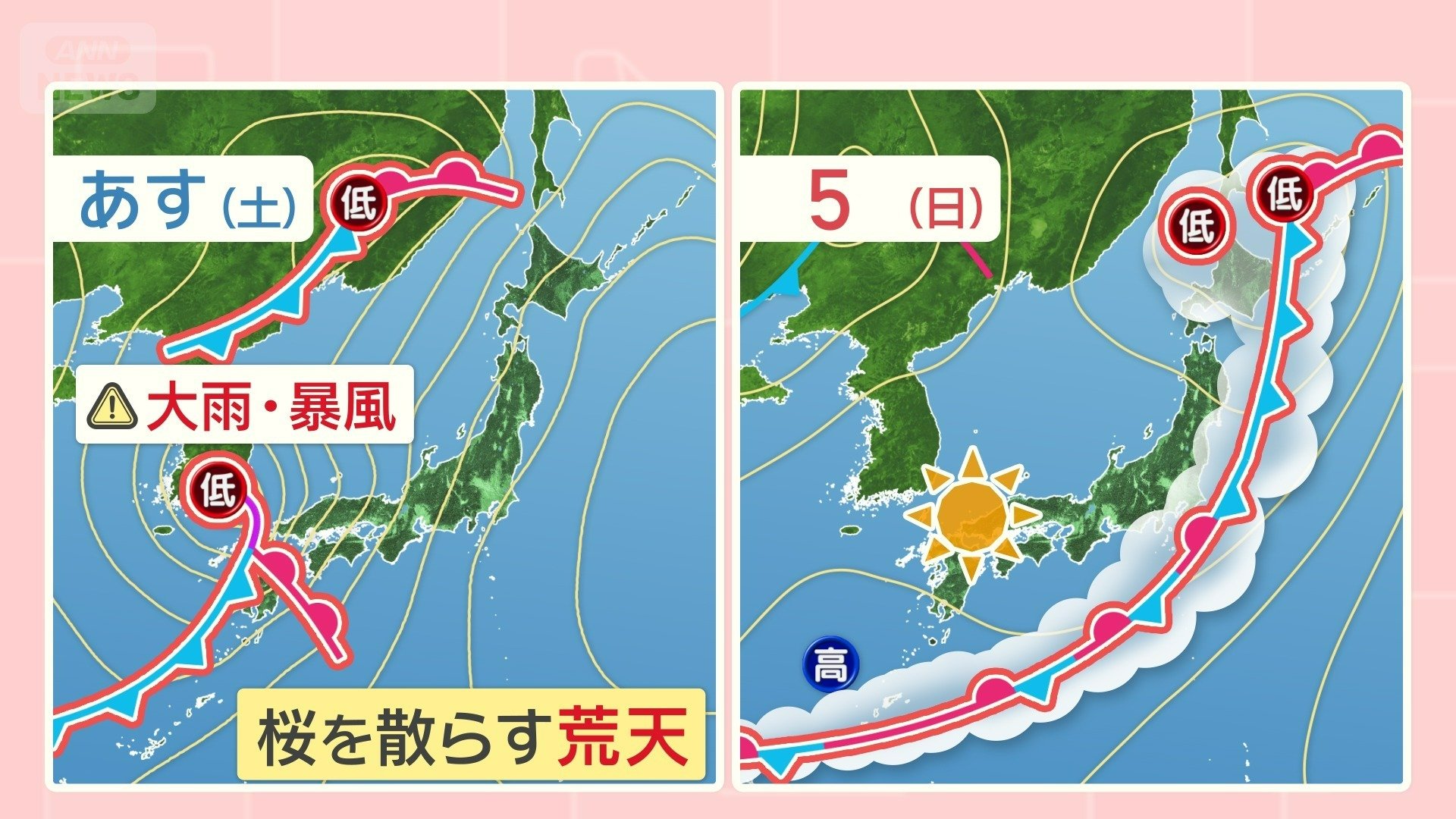 土曜日は西から低気圧　日曜日も影響残る