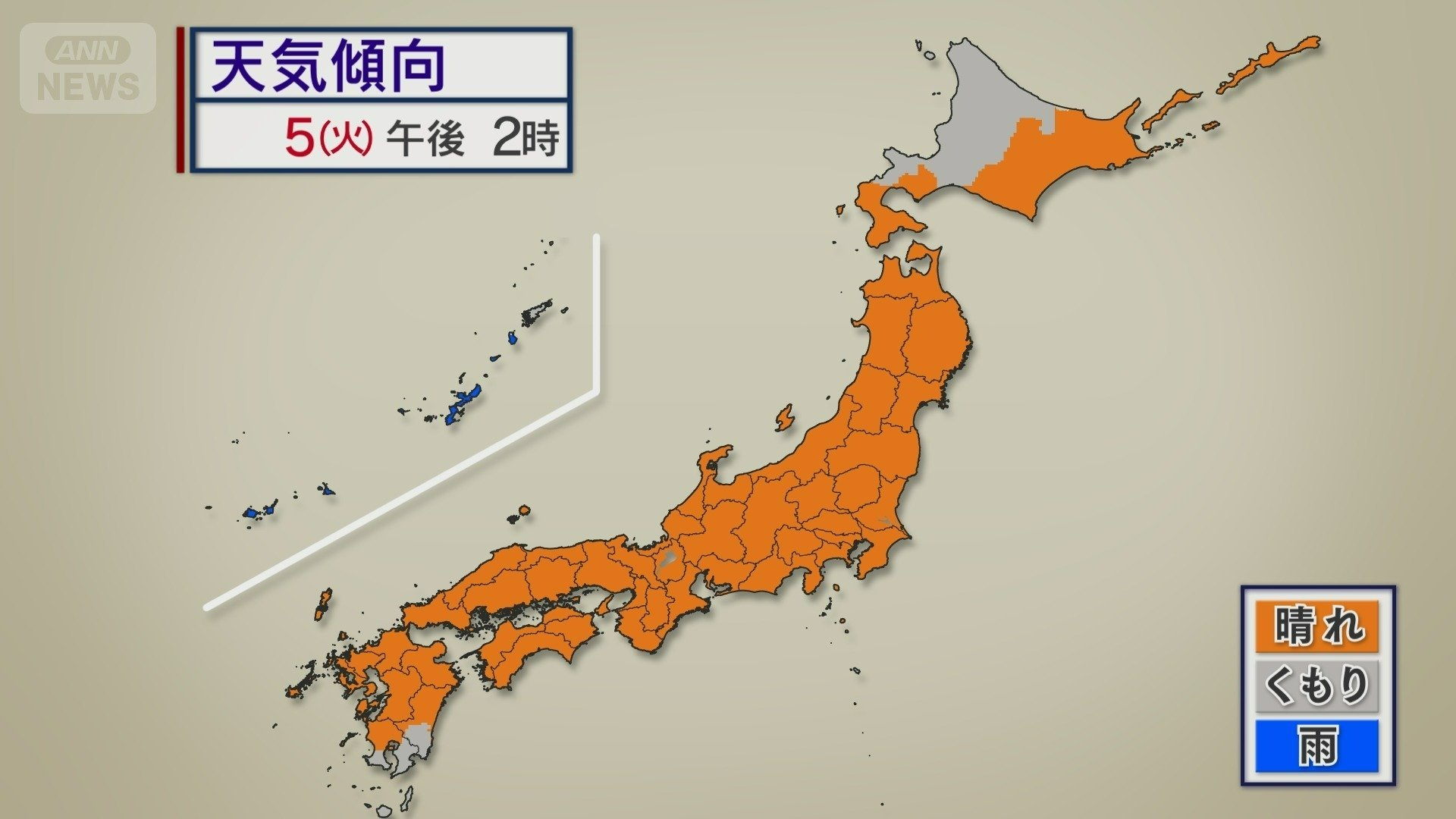 ５日は全国的に日差しが届く
