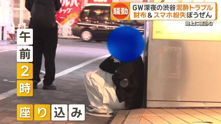 路上に座り込む人