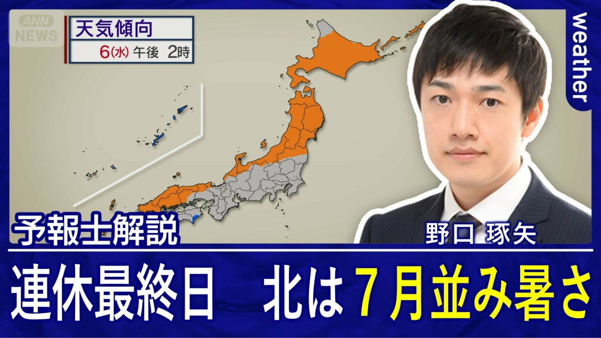 連休最終日は北日本で7月並み暑さ　連休明けも広く夏日に