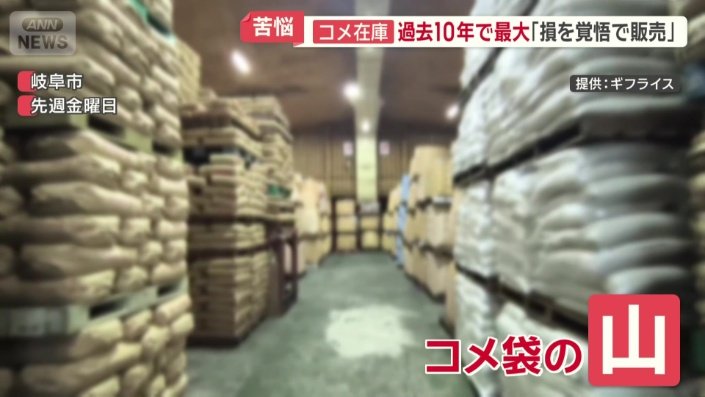 天井まで届きそうなコメ袋の山