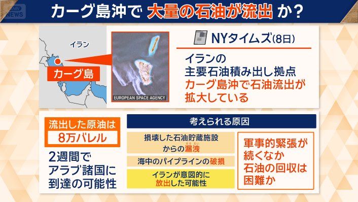 カーグ島沖で大量の石油が流出か?