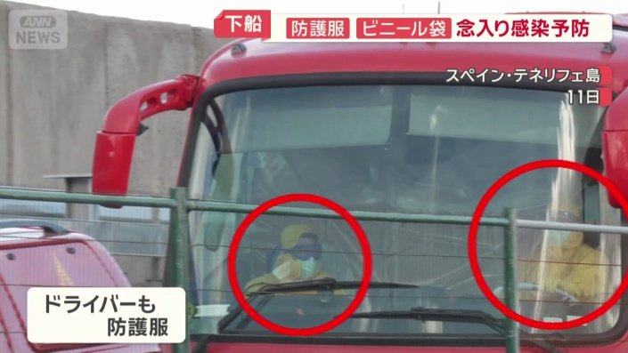 防護服を着用したバスのドライバー