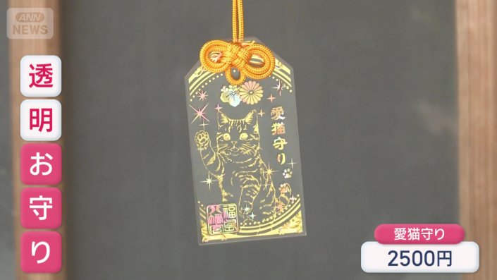 ネコが描かれた透明なお守り