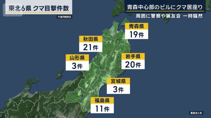 相次ぐクマの目撃情報