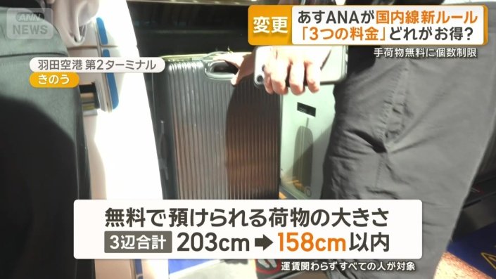 無料で預けられる荷物の大きさも変更
