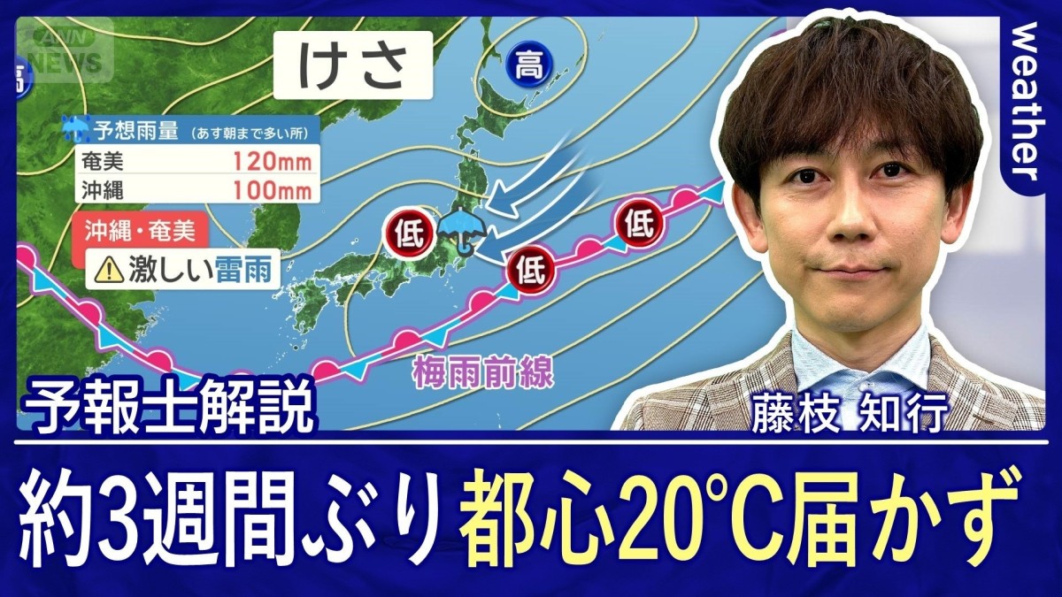 関東・東北で冷たい雨　都心は約3週間ぶりに20℃届かず　土日は雲優勢で雨エリアも
